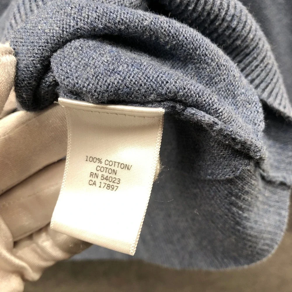 Banana Republic Quarter Zip Sweater Mens L Blue Stripe Cotton Mock Neck Pullover